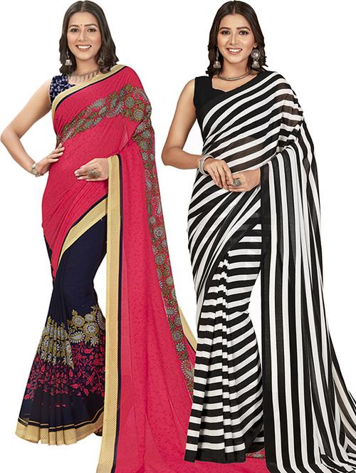 pack of 2 casual wear combo sarees with blouse - 21415904 - Very Small Image - 1