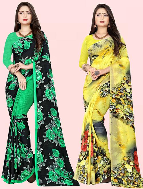 women pack of 2 casual wear sarees with blouse - 21415905 - Very Small Image - 1
