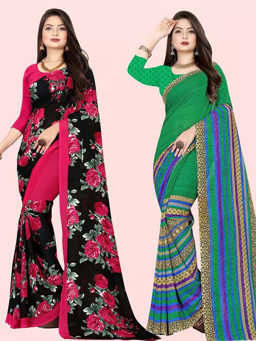 pack of 2 casual wear combo sarees with blouse - 21415906 - Very Small Image - 1