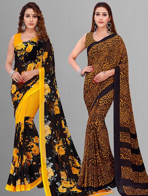 pack of 2 printed sarees with blouse - 21415918 - Very Small Image - 1