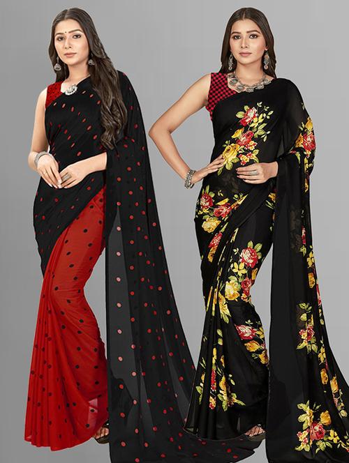 women pack of 2 casual wear sarees with blouse - 21415919 - Very Small Image - 1