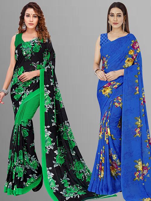 pack of 2 casual wear combo sarees with blouse - 21415941 - Very Small Image - 1