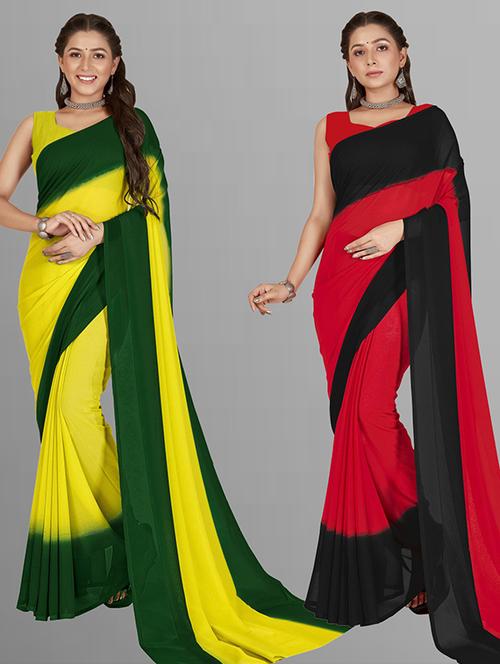 pack of 2 printed casual wear sarees with blouse - 21415946 - Very Small Image - 1