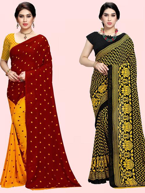 pack of 2 printed casual wear sarees with blouse - 21415947 - Very Small Image - 1