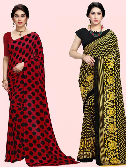pack of 2 printed casual wear sarees with blouse - 21415949 - Very Small Image - 1