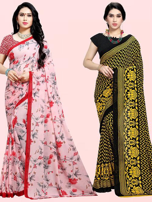 pack of 2 casual wear combo sarees with blouse - 21415952 - Very Small Image - 1