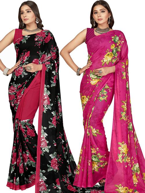 pack of 2 casual wear combo sarees with blouse - 21415953 - Very Small Image - 1