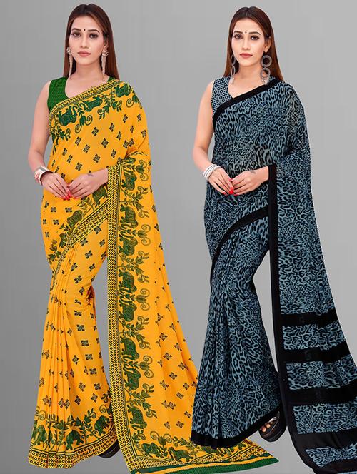 pack of 2 printed casual wear sarees with blouse - 21415956 - Very Small Image - 1
