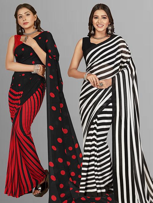 women pack of 2 casual wear sarees with blouse - 21415957 - Very Small Image - 1