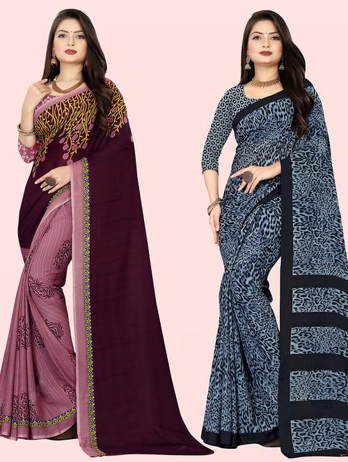 pack of 2 printed casual wear saree with blouse - 21415959 - Very Small Image - 1