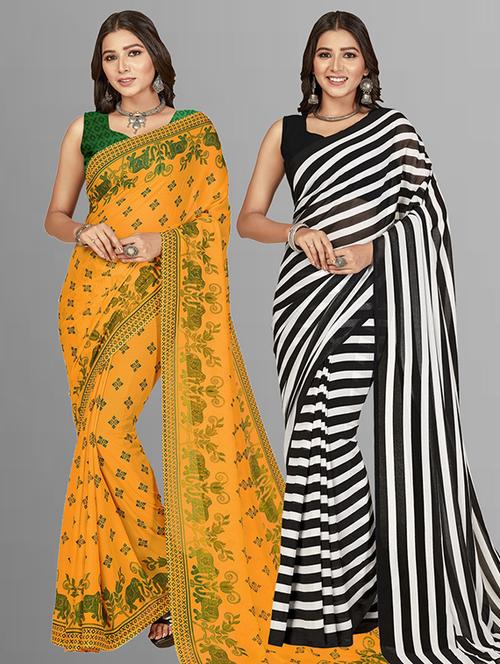 women pack of 2 casual wear sarees with blouse - 21415962 - Very Small Image - 1
