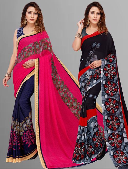 women pack of 2 casual wear sarees with blouse - 21415964 - Very Small Image - 1