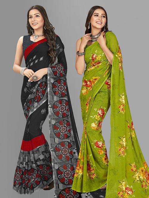 pack of 2 printed casual wear sarees with blouse - 21415965 - Very Small Image - 1