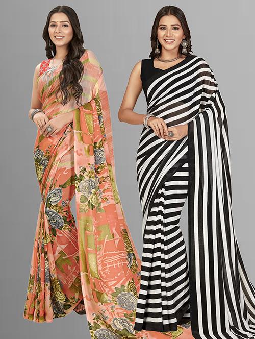 women pack of 2 casual wear sarees with blouse - 21415967 - Very Small Image - 1