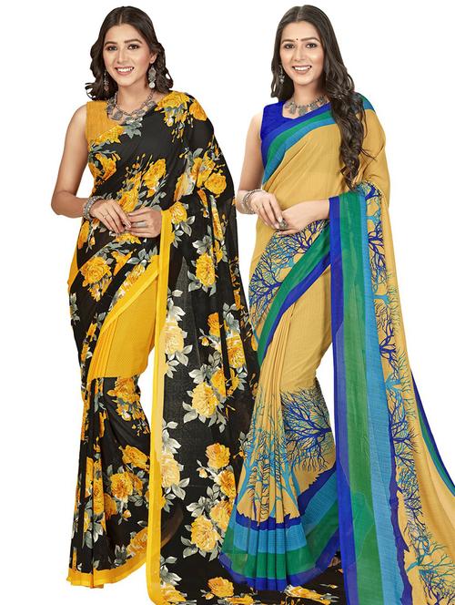 pack of 2 printed casual wear sarees with blouse - 21415971 - Very Small Image - 1