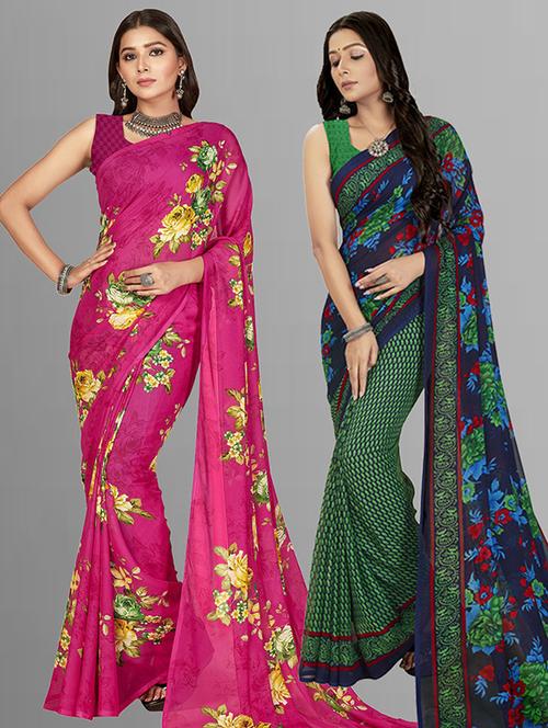 pack of 2 printed casual wear saree with blouse - 21415973 - Very Small Image - 1