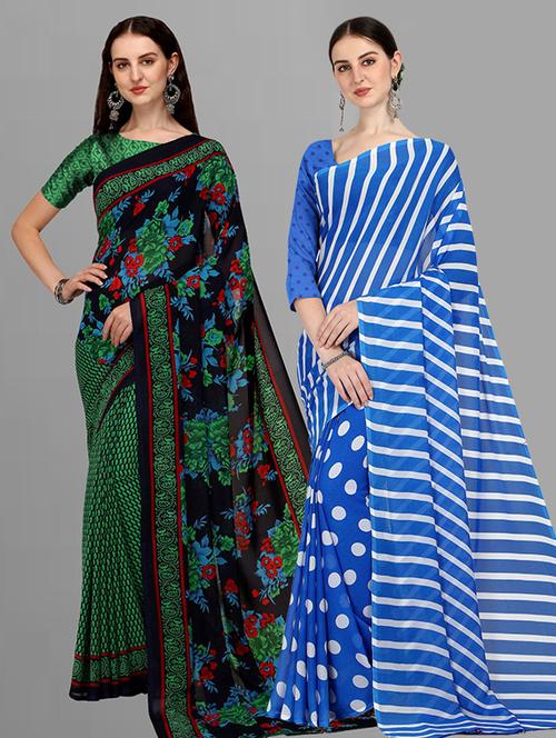 women pack of 2 casual wear sarees with blouse - 21415975 - Very Small Image - 1