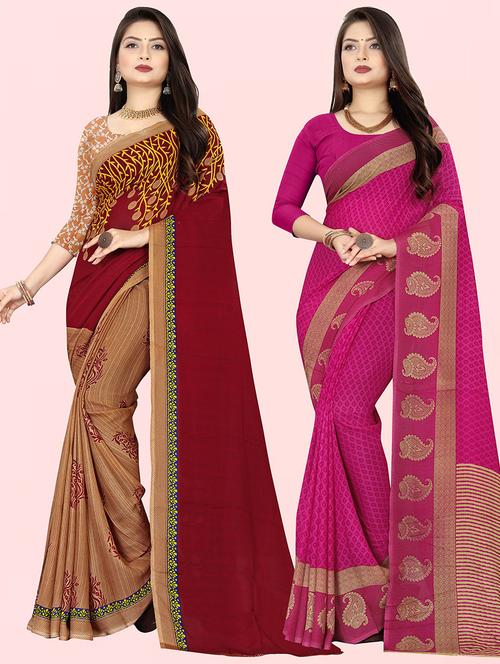 women pack of 2 casual wear sarees with blouse - 21415978 - Very Small Image - 1