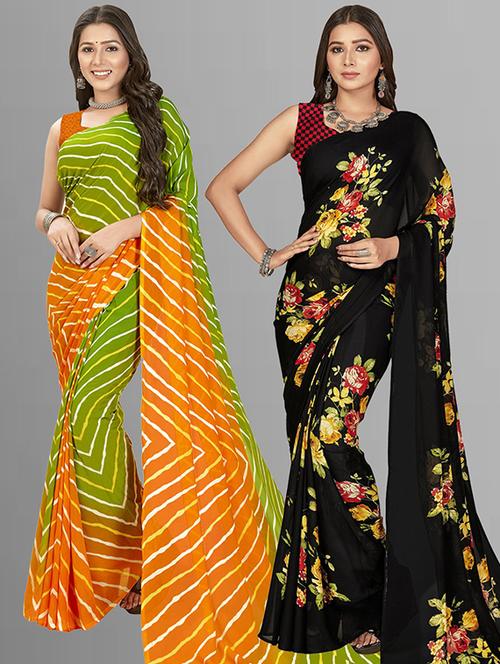 pack of 2 casual wear combo sarees with blouse - 21415982 - Very Small Image - 1