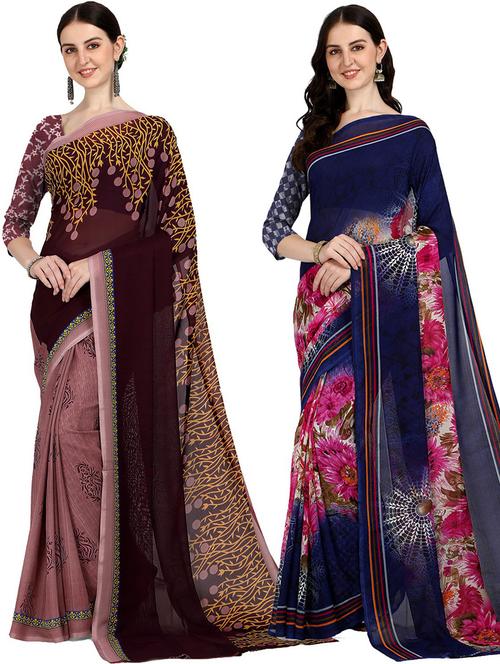 pack of 2 printed sarees with blouse - 21416000 - Very Small Image - 1
