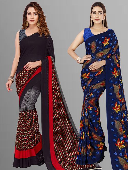 pack of 2 printed sarees with blouse - 21416001 - Very Small Image - 1