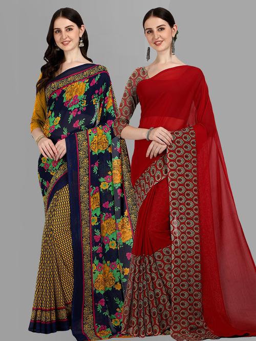 pack of 2 casual wear combo sarees with blouse - 21416002 - Very Small Image - 1