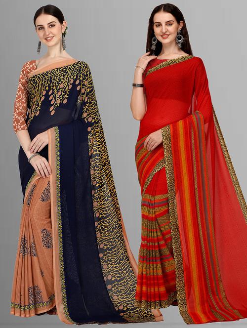 pack of 2 casual wear combo sarees with blouse - 21416004 - Very Small Image - 1