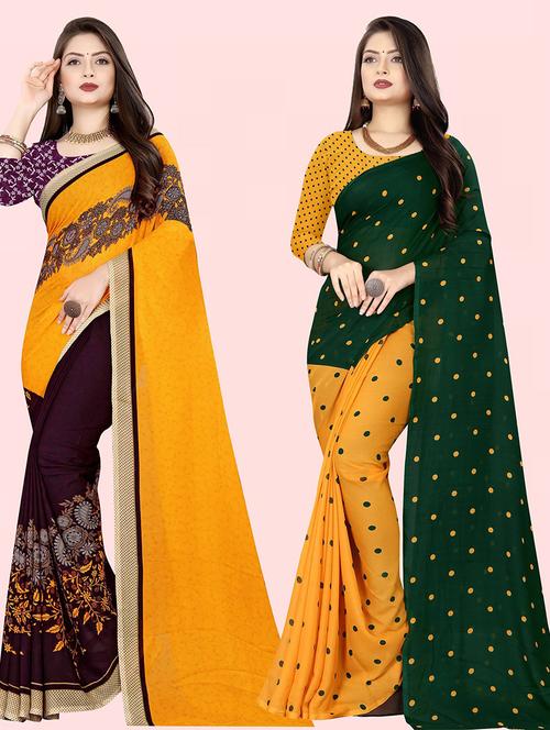 pack of 2 printed casual wear sarees with blouse - 21416006 - Very Small Image - 1