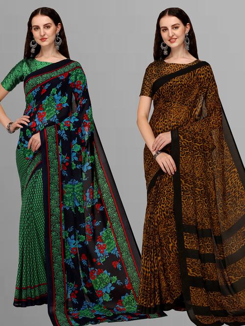 pack of 2 printed casual wear sarees with blouse - 21416010 - Very Small Image - 1