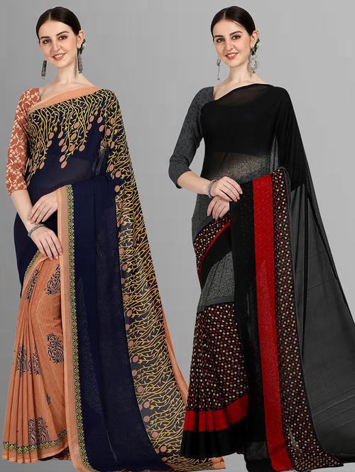 pack of 2 printed casual wear sarees with blouse - 21416013 - Very Small Image - 1