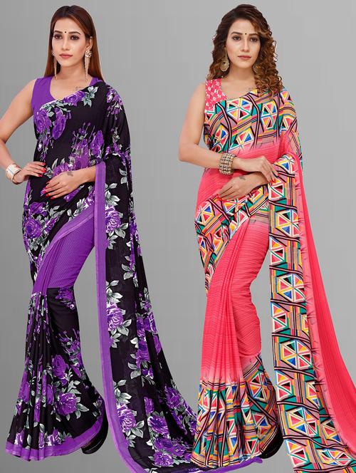 pack of 2 casual wear combo sarees with blouse - 21416014 - Very Small Image - 1