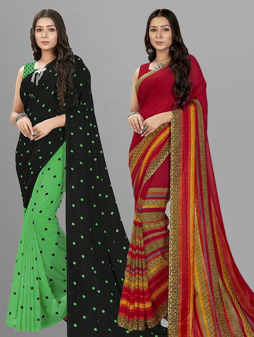women pack of 2 printed casual sarees with blouse - 21416015 - Very Small Image - 1