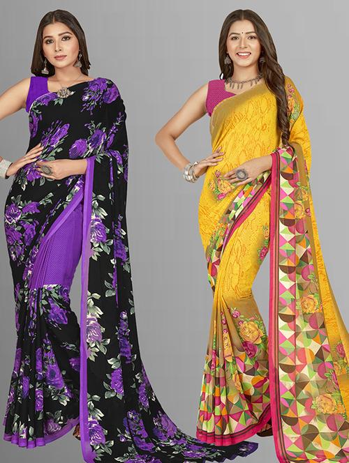 pack of 2 casual wear combo sarees with blouse - 21416021 - Very Small Image - 1