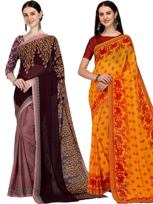 women pack of 2 casual wear sarees with blouse - 21416022 - Very Small Image - 1