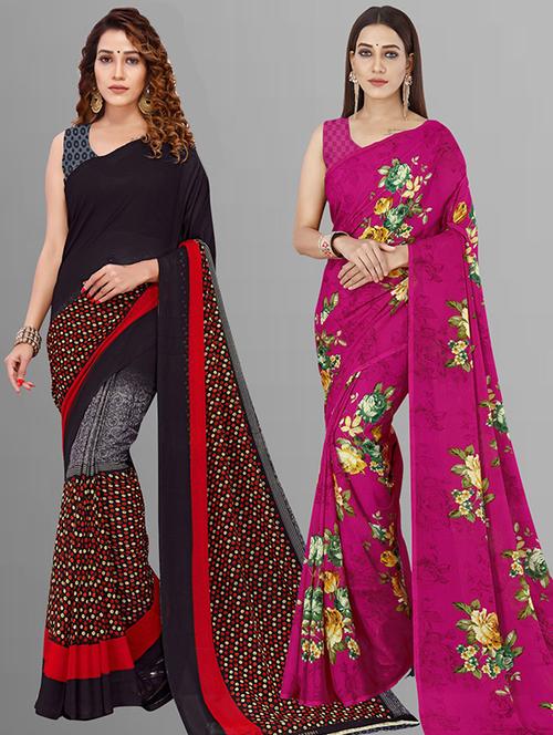 pack of 2 printed casual wear saree with blouse - 21416023 - Very Small Image - 1