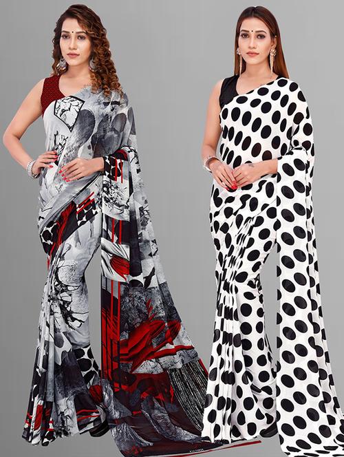 women pack of 2 printed casual sarees with blouse - 21416032 - Very Small Image - 1
