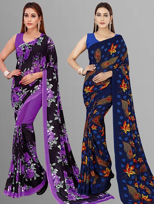 pack of 2 printed casual wear sarees with blouse - 21416043 - Very Small Image - 1