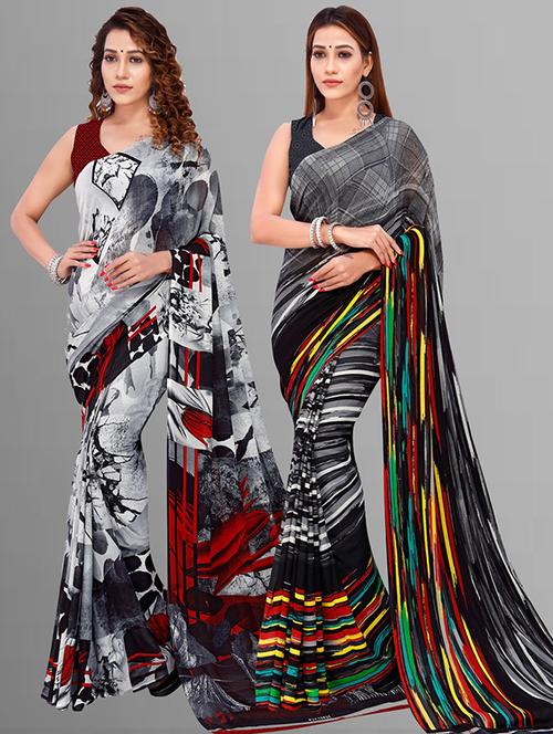 pack of 2 printed casual wear saree with blouse - 21416067 - Very Small Image - 1