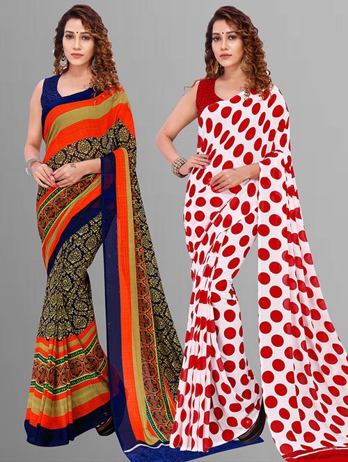 women pack of 2 printed casual sarees with blouse - 21416068 - Very Small Image - 1