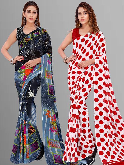 pack of 2 casual wear combo sarees with blouse - 21416070 - Very Small Image - 1
