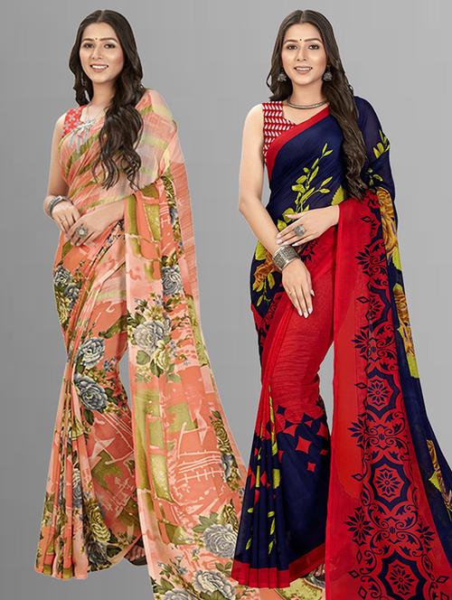 pack of 2 printed casual wear sarees with blouse - 21416086 - Very Small Image - 1