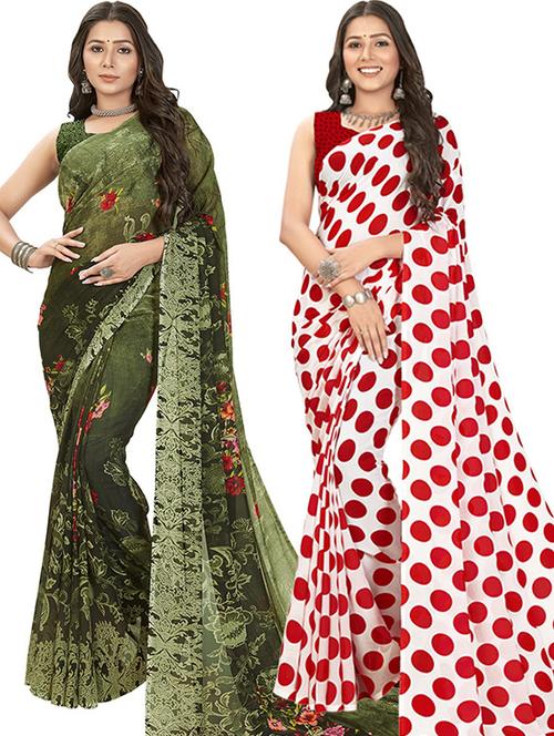 pack of 2 printed sarees with blouse - 21416090 - Very Small Image - 1