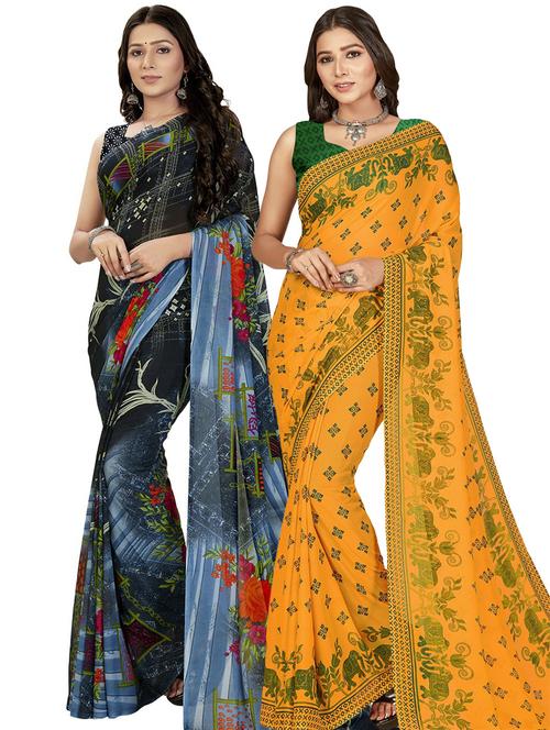 women pack of 2 casual wear sarees with blouse - 21416092 - Very Small Image - 1