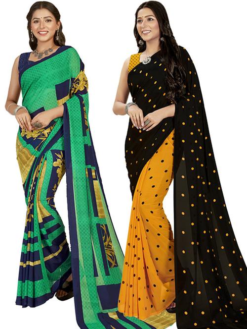 pack of 2 casual wear combo sarees with blouse - 21416094 - Very Small Image - 1