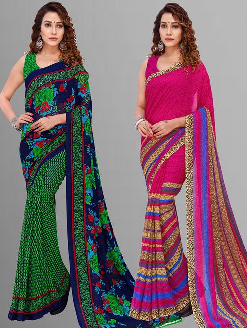 pack of 2 casual wear combo sarees with blouse - 21416164 - Very Small Image - 1