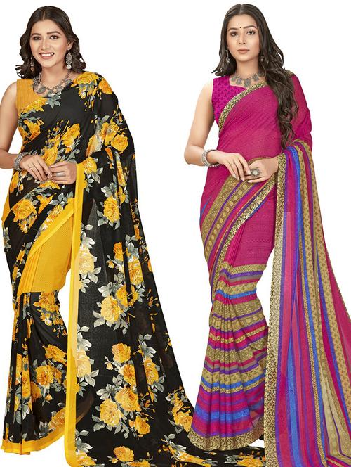women pack of 2 casual wear sarees with blouse - 21416169 - Very Small Image - 1