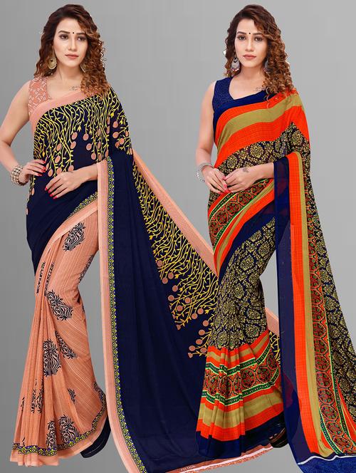 pack of 2 casual wear combo sarees with blouse - 21416171 - Very Small Image - 1