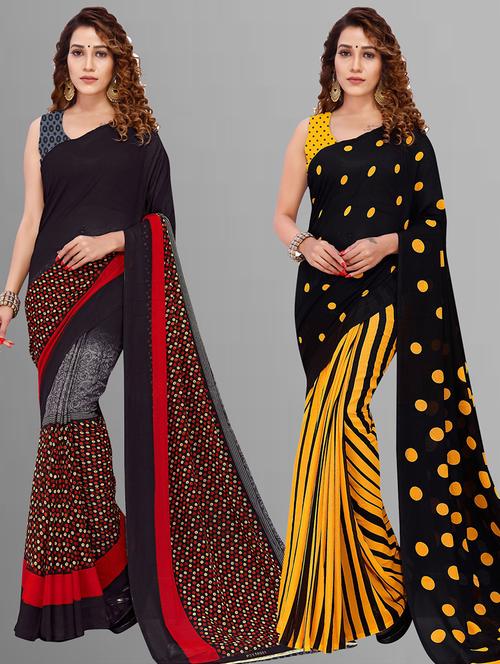 pack of 2 printed sarees with blouse - 21416177 - Very Small Image - 1