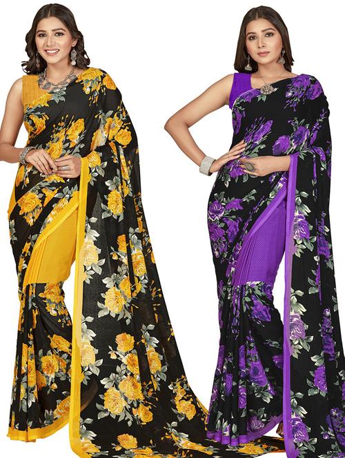 women pack of 2 casual wear sarees with blouse - 21416178 - Very Small Image - 1