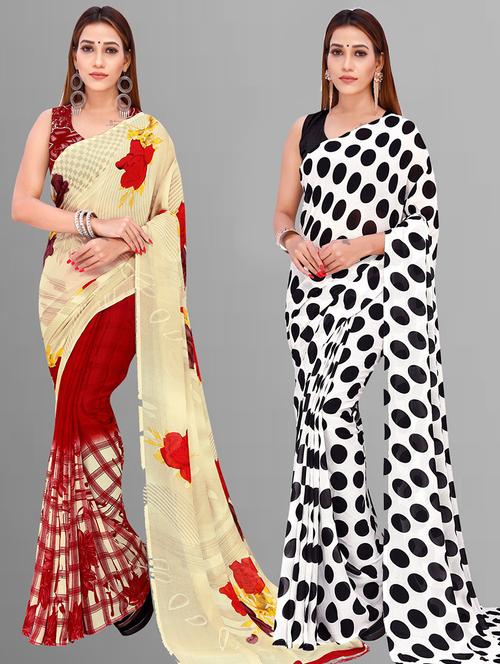 pack of 2 printed casual wear sarees with blouse - 21416180 - Very Small Image - 1